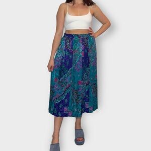 Vintage Early 1980s Tan Jay, Shimmery, Pleated, Paisley Midi Skirt